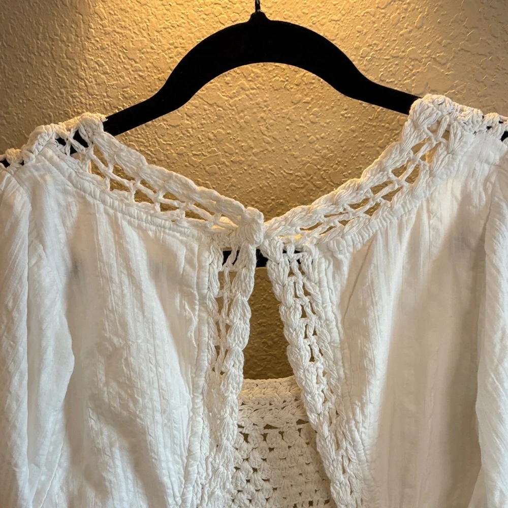 Free People White Crochet Peasant Blouse